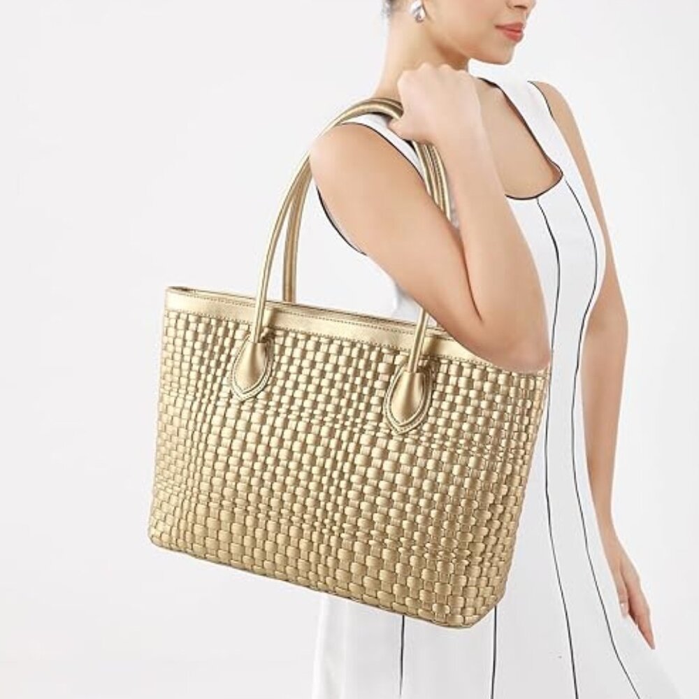 Neiman Marcus Handwoven Vegan Leather Shoulder Tote Bag